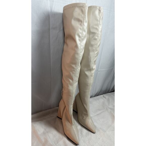Forever‎ 21 Women's Faux Leather Over-the-Knee Boots in Cream Size 6 - Picture 6 of 9
